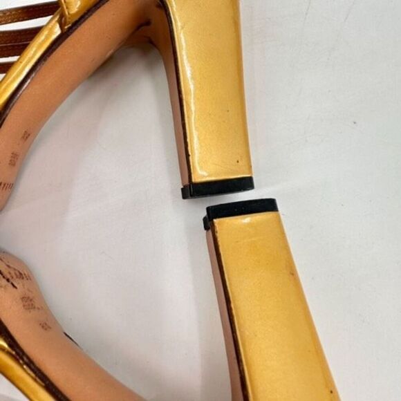 Casadei Womens Leather Peep Toe High Heel Strappy Platform Sandals Gold Size 8.5 - Picture 9 of 11